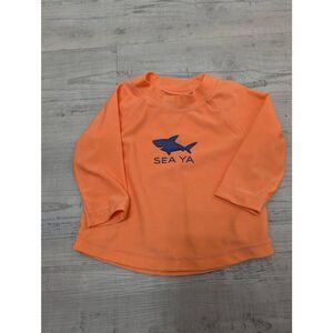 Baby Gap Sea‎ Ya Swim Shirt baby size 0-6m orange long sleeve rashguard shark